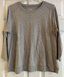 Coral Bay Petite Three Quarter Sleeve Grey Rhinestone Top Size Large