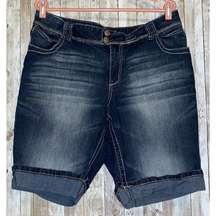 Women's Angels Bermuda Cuffed Blue Denim Jean Shorts Size 18W