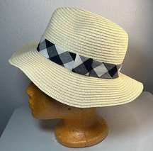 LOFT Gingham Bow Straw Fedora Sz S/M