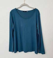 [Natori] Teal Scoop Neck Long Sleeve Shirt Supersoft Relaxed Fit Size Large L