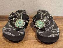 MONTANA WEST Sz 10 turquoise BLING -WEDGE - FLIP FLOPS