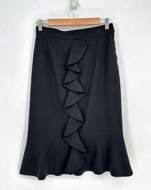 Yves Saint Laurent YSL Wool Stretch Ruffle Trim Pencil Skirt Black Women's 4