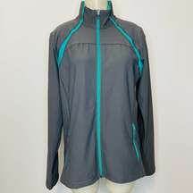 Xersion Performance Jacket LARGE Gray Blue Full Zip Athletic Running Fitness Gym