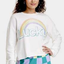 cotton graphic Lucky rainbow white sweatshirt Size Medium