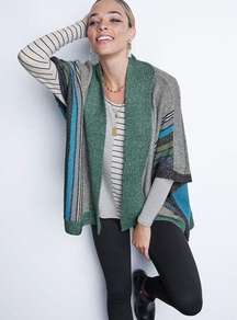 CAbi Windchill Wrap XS SM Oversized Striped Cape Shawl Green Grey Blue