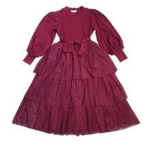 NWT Ivy City Co. Cosette Midi in Wine Tiered Tulle Skirt Fit & Flare Dress M