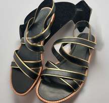 J Crew Mackenzie Black Metallic- Trim Sandals 