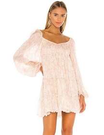 843 Hemant & Nandita Floral Puff-Sleeve Babydoll Dress in Peach Size XS