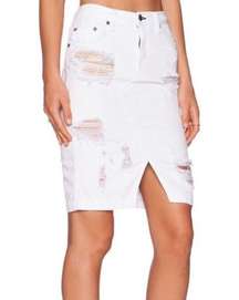 Rag & Bone Destroyed Distressed White Denim Pencil Skirt