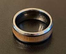 Wood inlay tungsten carbide edge ring size 9