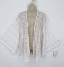 Lauren Moshi Floral Lace Kimono NEW Sz M White Limited Gold Foil Victorian Lady