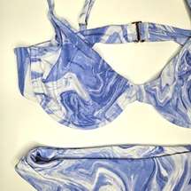 Naked Wardrobe Swim Marbled Smoked Blue 2 pc Wired Bra High Wasted Bottom sz L​