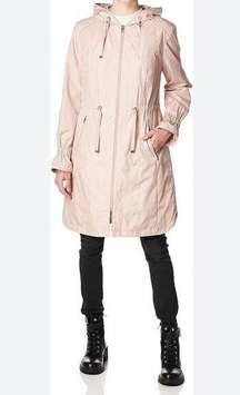 Cole Haan Women's Light Pink Hooded Anoack Midi Rain Coat M NWOT