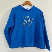 Vintage Blue Crewneck Coastal Grandma Butterfly Sweatshirt XL Retro 90s