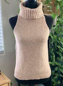 Madewell Tan & Cream Knit Wool Blend Sleeveless Turtleneck Sweater - Small