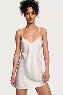 White Satin Open-Back Slip Dress