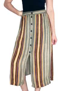 Green Colorful Stripe Button Midi Skirt