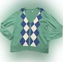 G H Bass & Co Preppy green argyle Diamond cardigan sweater