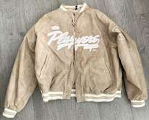 H&M Beige Bleached Splattered Patterned Varsity Jacket