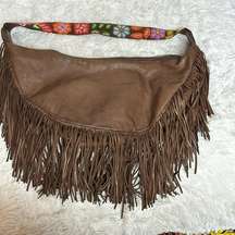 Sara Carus Leather Half Moon Fringe Boho  Bag