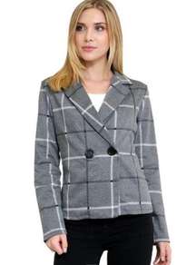 Davi & Dani Gray & Black Plaid Lightweight Knit Blazer Jacket​​​​