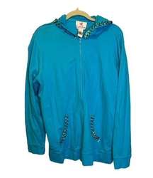 Quacker Factory Sweatshirt Women's Large Full Zip Sequins Blue