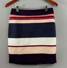 LOFT Purple Pink Striped Cotton Blend Textured Short Pencil Skirt Sz 2 P