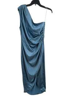 Elliatt Cassini Dress One Shoulder Midi Satin Blue Small New