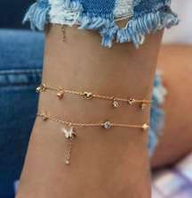14K Gold Plated Layered Love Heart Butterfly Anklet for Women
