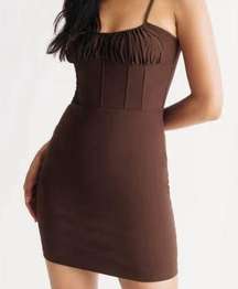 Tic Toc Bodycon Ruched Corset Waist Mini Dress Brown Women’s M Medium