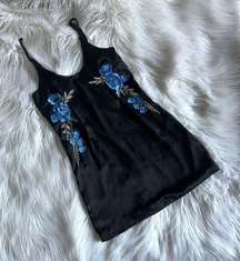 Etiquette Black Dress with Blue Florals/Flowers