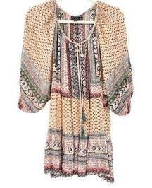 Angie Womens Boho Chic Mixed Print Bell Sleeve Woven Tunic Dress Size 2X