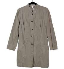 Coldwater Creek Denim Duster Coat women's medium Sage Army Green Princess Seam