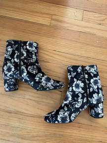 Velvet Floral Navy Booties