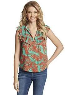 Jessica Simpson Women's Lori Ruffle Sleeve Lace Banana Leaves Spicy Orange 2X