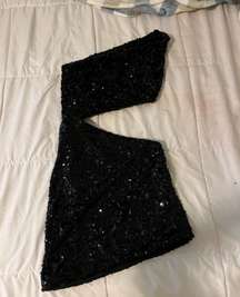 black sequin mini dress