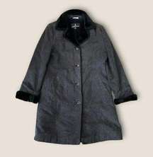 London Log Faux Fur Trimmed Faux Suede Coat Gray Black S Regular