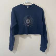 Celestial Moon Blue Cropper Crewneck Sweater Size Small