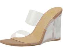 Olivia Jaymes Women's High Heels Clear Wedge Sandals with Two Clear Straps