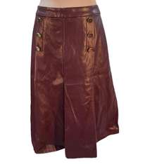 Burgundy Vegan Leather Zip Back Pleated Front Midi Skirt Size 14P