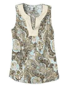 Telluride Clothing Co. Womens Linen Paisley Tank Top Beige Blue Size Small