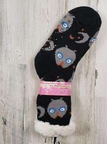 NWT Mari Clare Sherpa Lined Knit Winter Owl Moon Star No-Slip Slipper Socks