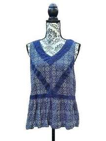 GUC Knox Rose peplum blue white sleeveless top crochet trim large