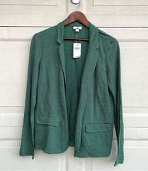 NWT J Jill Womens Blazer Jacket Green Blue Stripe Knit  Linen Blend Small