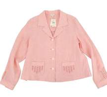 NWT J. Jill Scalloped Floral Embroidered Pink Linen Button Front Jacket M