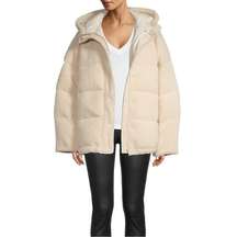 NWT Good American Faux Shearling Cocoon Puffer Jacket in Tusk 4 XL