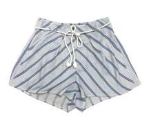 SEEK THE LABEL High Waisted Drawstring Striped Shorts Blue White Size S