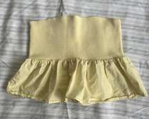 Yellow Rib Knit Strapless Peplum Blouse Tube Top - Size Small