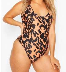 Boohoo | NWT Orange Cheetah Print Scoop Back Plus Size Swim Suit Size 20