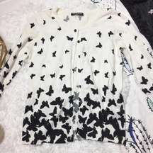 Cable and Gauge Cardigan White Black Butterfly Button Down Size S